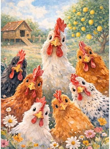 Amaieuin Chicken Paint by Numbers Kit for Adults 16x20in | Paint by Number Canvas for Adults,Chicken Adult Paint by Numbers for Home Decor Gifts Includes All Supplies