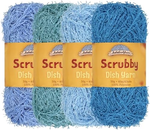 JubileeYarn Scrubby Dish Yarn - 50g/Skein Dishcloth Polyester - Shades of Blue - 4 Skeins