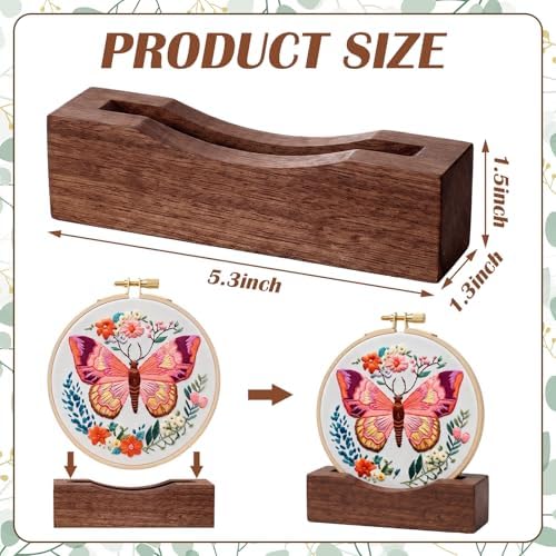 Chunful 6 Pcs Embroidery Hoop Display Stand Wooden Embroidery Frames Holder 2 Tier Groove Cross Stitch Hoop Stand Base Accessories for Display Home Exhibition (5.31" X 1.3" X 1.5",Walnut Color)
