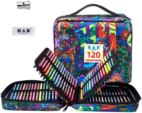 H & B 120PCS Colored Pencils for Adults with Zipper Case, Soft Core Oil-Based Drawing Pencils for Adult Coloring, Professional Art Supplies for Artists