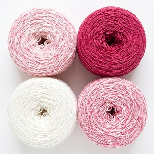 Gradient Baby Blanket Kit | Baby Bloom | 4 Balls of Gradient Yarn, 50% Cotton and 50% Viscose | Knitting Pattern Included | Revolution Fibers (Rose Dust Red)