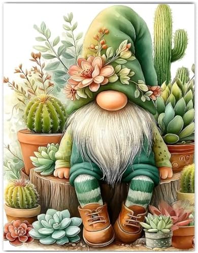 CRZMODE Gnome Paint by Numbers Kit for Adults, Plant Gnome Paint by Numbers for Adults, Acrylic Painting Crafts for Home Decor Gift (16x20inch)