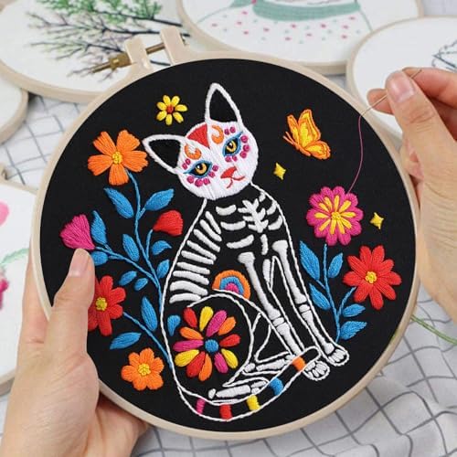 Louise Maelys 3 Set Halloween Skull Embroidery Kit for Beginners