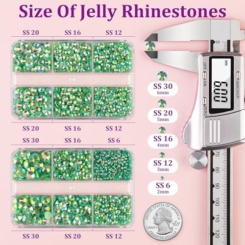 Resin Jelly Rhinestones for Crafting with B7000 Jewelry Glue, 2 Boxes Dark Green AB Flatback Crystals with 2Pcs 10ml Glue, Bedazzling Non Hotfix Gems for DIY Tumblers Clothing Shoes Manicure