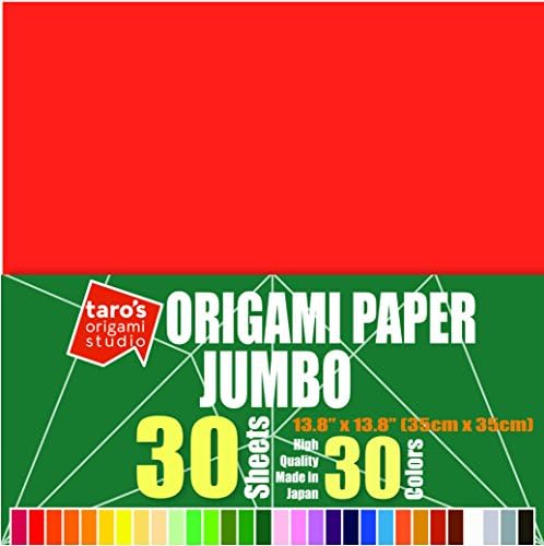[Taro's Origami Studio] Jumbo 13.8 Inch One Sided 30 Colors 30 Sheets Square Easy Fold Premium Japanese Paper for Beginner (Imported Product From Japan)