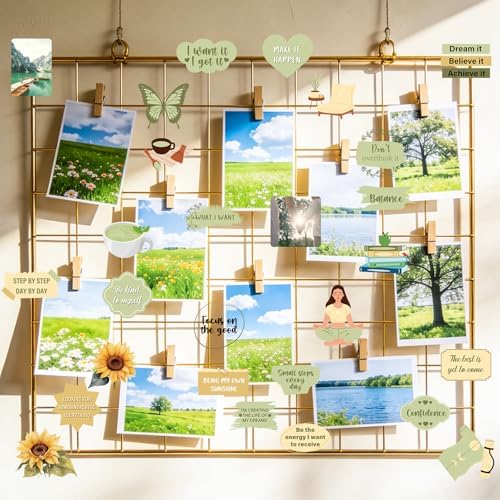 50 Pcs Vision Board Stickers for Women, Positive Affirmation Stickers for Vision Board Supplies Kit, Inspirational Quote Journey Decal Sticker for Adults Planner Accessories (Green Yellow)