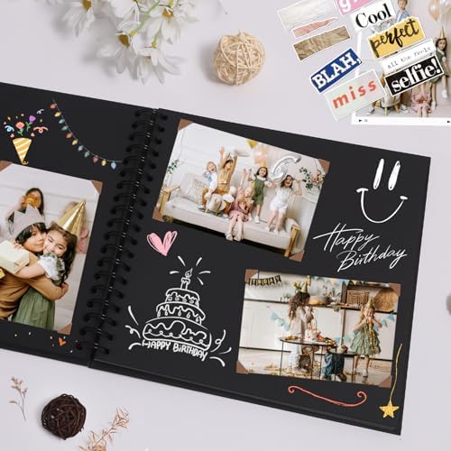 Scrapbook Album 7x7 Inches 40 Pages Hardcover Kraft Paper Black