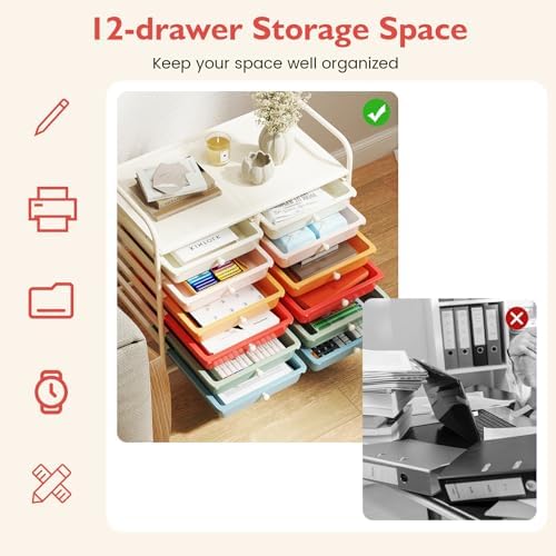 COSTWAY 12-Drawer Rolling Storage Cart, Utility Storage Organizer Cart
