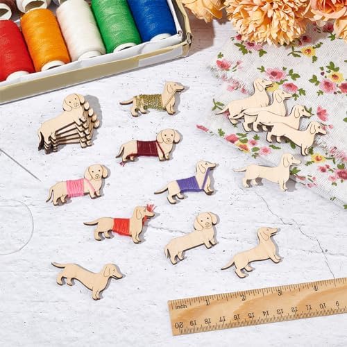 NBEADS 24 Pcs 2 Styles Wooden Animals Floss Bobbins, 2 Sizes Front and Side Dog Shaped Cross Stitch Bobbin Pet Theme Embroidery Thread Cards Winding Board for DIY Sewing Storage