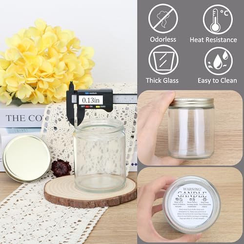 MILIVIXAY 20 Pack 8 OZ Thick Glass Clear Candle Jars with Golden Lids-Bulk Empty Candle Jars for Making Candles-Canning Jar for Spice, Liquid, Sample- Dishwasher Safe.