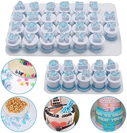 26PCS/Set Cookie Stamp Impress Cookie Cutters Alphabet Letter Cake Biscuit Mold Letter Shape DIY Cookie Biscuit Alphabet Cake Tool Embosser Cutter (Upper Case Shape with Number)
