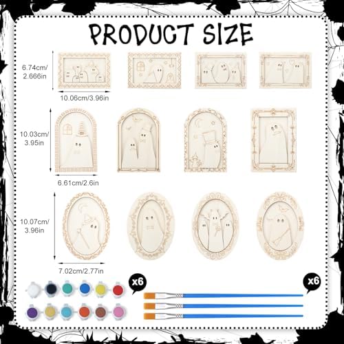 Simgoing 12 Set Adult Halloween Craft, Wood Ghost DIY Frame, Funny Style