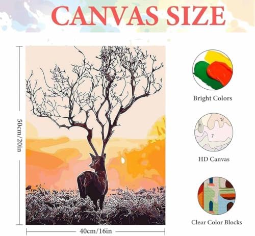 LCOZX Deer Paint by Numbers Kit for Adults Beginners 16x20 Inch