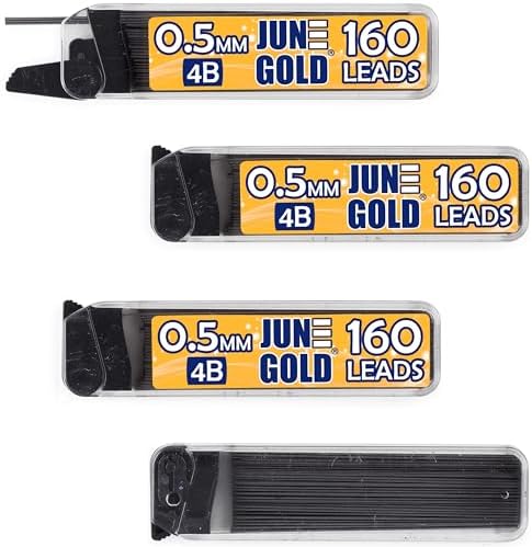 June Gold 0.5 mm, 640 Lead Refills, 4B, 4 Dispensers/w 160 Pieces Each