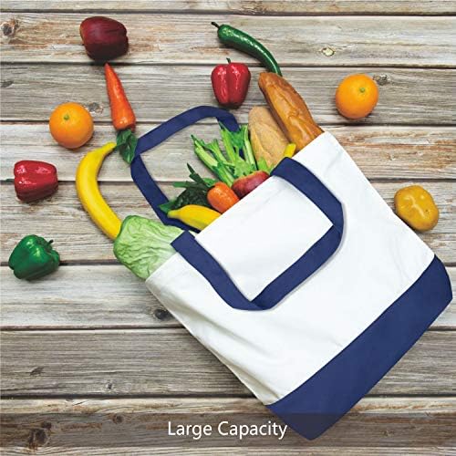 TOPDesign 6-Pack Super Strong Large 12oz Cotton Canvas Tote Bag, Reusable Grocery Shopping Cloth Bag, Fashionable Two-Tone Tote for Crafts, DIY Your Creative Designs (Blue/White)