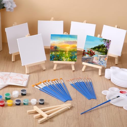 Qilery 24 Set 4 x 4 Inch Mini Canvas Panels Easel Painting Kit, 12 Colors