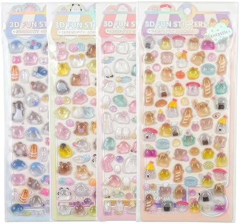 【4 Sheets】 Airy 3D Puffy Stickers, Resin Decorative Stickers, Cute Small Stickers for Kids，Girls, Adults, Reusable Tiny Stickers for Phone Case, Notebook - Perfect for Craft and GIF (Dreamy)