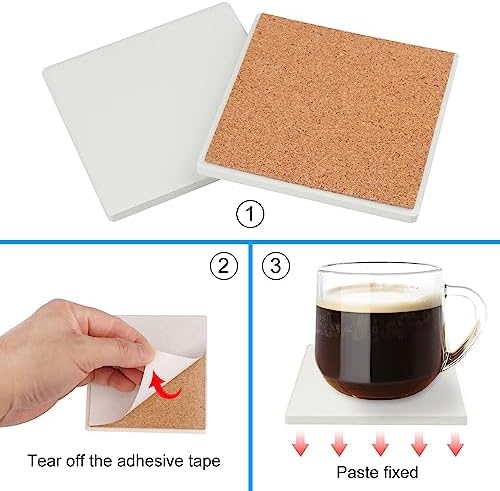 30 Pieces 4 Inch Blank Ceramic Coasters, Unglazed Ceramic Tiles Coasters, Ceramic Tiles with Cork Backing Pads for Painting, DIY Crafts, Mosaics, Square, White.by GNIEMCKIN.