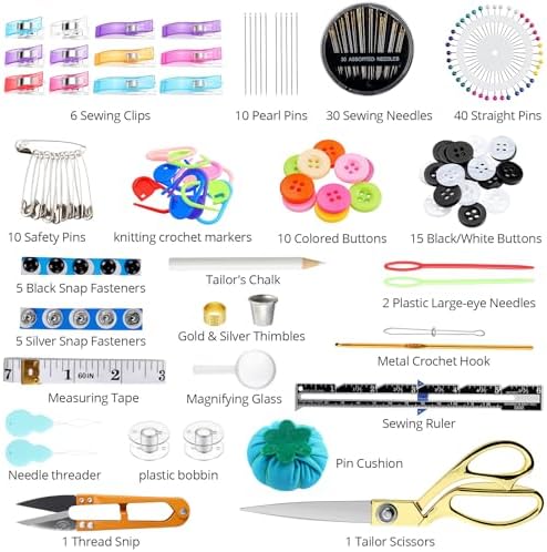 KAMTOP 191 PCS Sewing Kit for Adults with 43 Thread Colors for Repairs