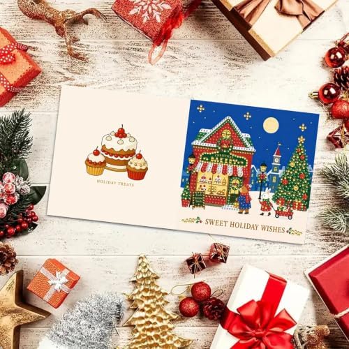 BAYUNOE 6Pcs Christmas Diamond Art Painting Greeting Card Kit with Envelope