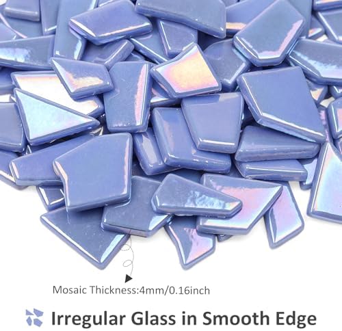 Youway Style Iridescent Glass Mosaic Tiles for Crafs Bulk,200g Sky Blue Broken Stained Glass Pieces for Crafts DIY Mosaic Art Decor,Garden Mosaic Supplies