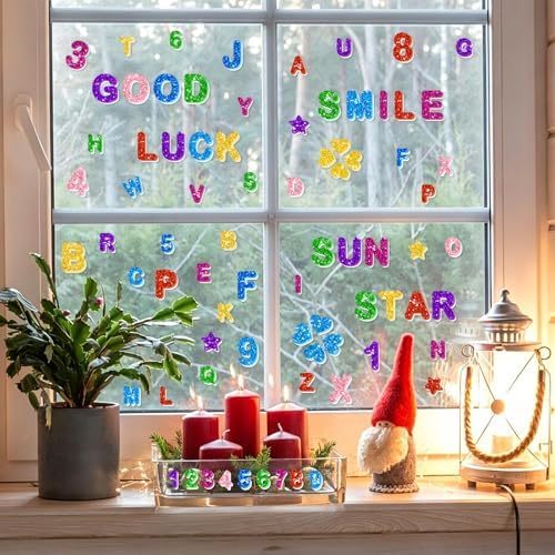 616 PCS Glitter Foam Letter Stickers,Foam Alphabet Number Stickers,8 Colors