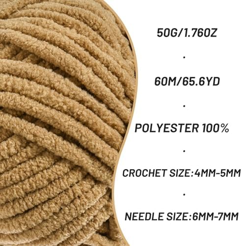 4 Packs Plush Chenille Chunky Crochet Yarn - Baby Yarn for Crocheting Soft - Velvet Yarns Knitting for Blankets Crafts - Fluffy Amigurumi Yarns 200g/262.5yds (4 Light Coffee)