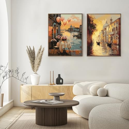 Possoco 2 Pack Paint by Numbers Kit for Adults Beginner, Sunset Venice Adult Paint by Number Kits on Canvas, DIY Landscape Acrylic Number Painting for Adults for Home Wall Decor Gift 16x20 Inch