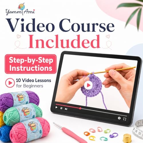 YammiAmi 1,800 Yards Beginner Crochet Kit for Adults, 103-Piece Starter Set with 50 Skeins of Yarn, Accessories, and 10 Amigurumi E-Book Patterns with Video Tutorials