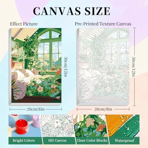Camocin 4 Pack Framed Paint by Numbers Kit for Adults with Wooden Easel | Cozy Room Artwork, Cottage Reading Nook Decor, DIY Canvas Painting Set, Bedroom Wall Decor, Beginner Friendly, 8x12 Inch