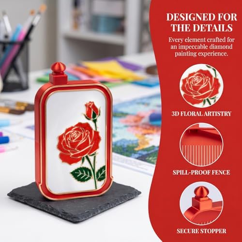 RaySoar 3D Printed Diamond Art Trays with Lids, High Edge Anti-Spill Rhinestone Tray with Exquisite Pattern for Diamond Art Accessories - Red