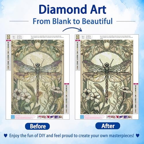 AUKELHJ Dragonfly Diamond Art Kits for Adults, Diamond Painting, 12x16 Inch