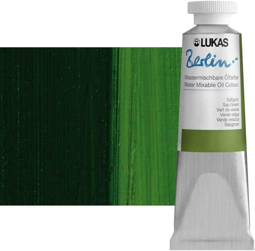 Lukas Berlin Pro Artists Water Mixable Oil Paint 37 ml Tube Sap Green, Water Soluble, Lightfast Pigments, Quick Drying, Easy Clean-Up, Eco-Friendly, Professional Quality, 40 Color Range