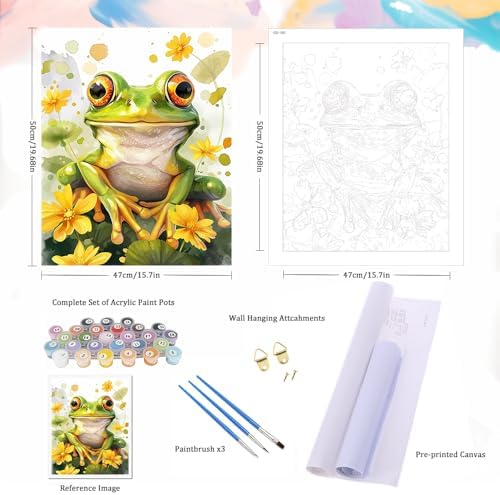 Natuyalo Paint by Numbers for Adults Beginner, Frog Acrylic Easy Paint by Numbers Kits Animal Craft Kits for Adults Suitable for Home Wall Decoration Flameless 16x20 Inch