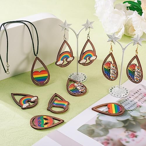 40pcs Gay Pride Wooden Earring Charms Rainbow Flat Teardrop Wood Pendants with Ear Hooks & Jump Rings for Pride Events Gay Month Parade DIY Jewelry Hanging Ornament Making