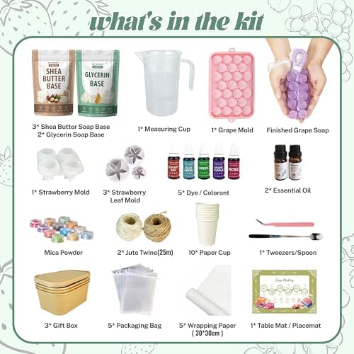 PIUH Grape & Strawberry Soap Making Kit with Finished Grape Soaps | DIY Fruit Soap Making Kit with Complete Supplies, Soap Kits for Creative Soap Gifts (Includes Finished Grape Soap)