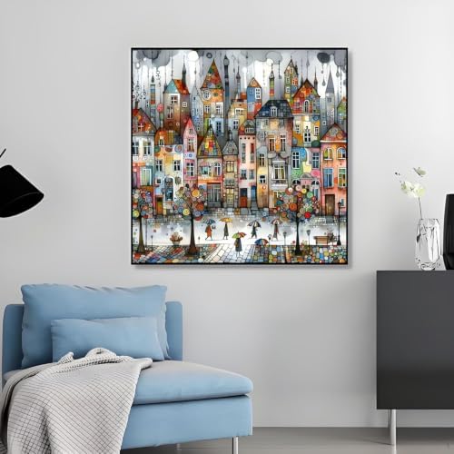 OJTOYART 5D Castle House Diamond Art Kits for Adults,Colorful Umbrella Full Round Drill Diamond Painting Kits,DIY Diamonds Dots Paint by Gem Art,Beginner Home Wall Decor 13.79 X 13.79 Inch