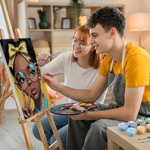 HeeBenor Framed Paint by Numbers Kit for Adults, Black Women, 8x12 Inch