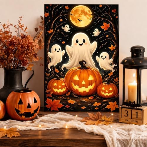 Halloween Paint by Numbers Kit for Kids 6-8-12 with Frame Easel 8x12 inch