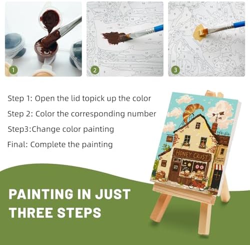 4 Pack Framed Paint by Numbers Kit for Adults Beginner with Wooden Easel, Landscape Easy Paint by Numbers with Frame, DIY Adult Paint by Numbers Kits on Canvas Framed for Home Decor Gift 8x12 Inch