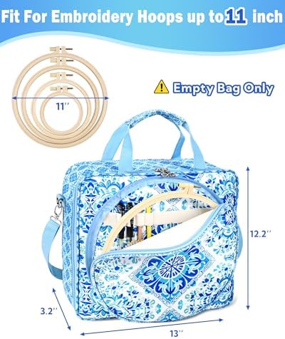 Telawsfun Embroidery Project Bag Organizer, Embroidery Supply Storage Bag with Removable Binder, Portable Carrying Tote for Thread Tools and Accessoriess, Bag Only