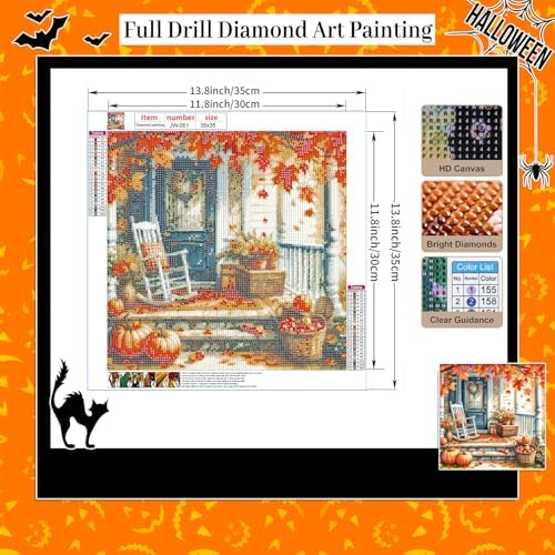 GEWOUVIN Fall Couryard Diamond Art Kits for Adults,Autumn Chair Diamond Painting Kits for Adults Beginners, DIY Full 5D Round Drill Gem Art Kits for Gift Home Wall Decor【13.8x13.8inch】