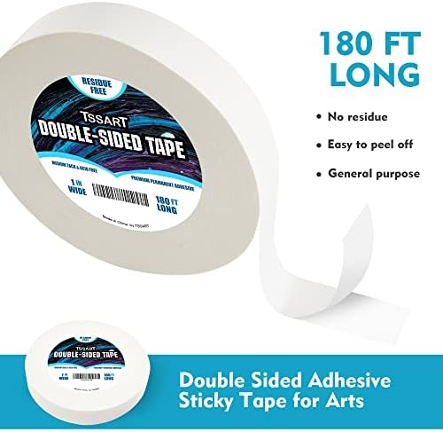 Ultra-Thin Permanent Double-Sided Tape - Double Sided Adhesive Sticky Tape for Arts, Crafts, Photography, Scrapbooking, Tear-by-Hand - Acid Free 1 Inch Wide 180FT Long