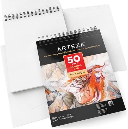ARTEZA Drawing Paper Pad, 8 x 10 Inches, Pack of 1, 50 Sheets, Spiral Bound Artist Drawing Books, Durable Acid Free White Sketch Paper