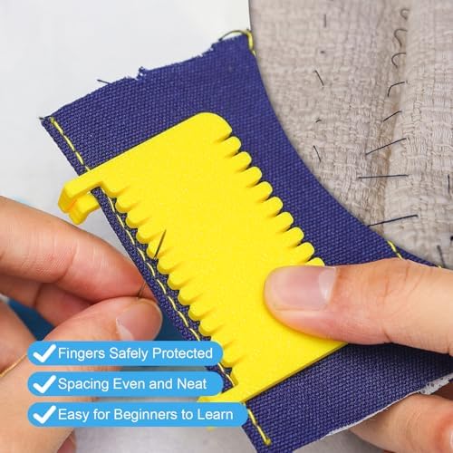 Edge Stitch Lock and Sewing Gauge, 2026 New Clip-On Sewing Ruler, 3mm 4mm 5mm Spacing, Quilting Template for Hand Sewing, Even Stitches for Beginners (3pcs Yellow)