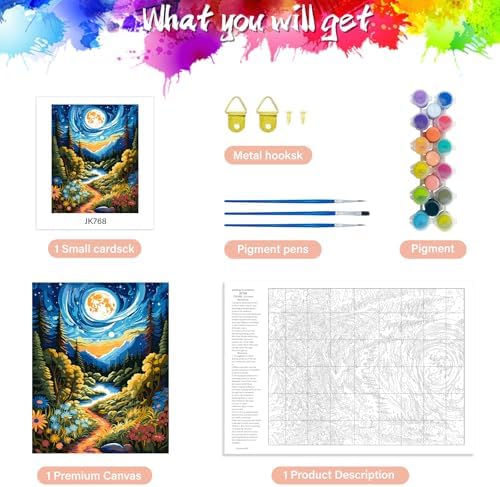 ZTOTZ Paint by Numbers Kit for Adults,Painting by Numbers Kit Landscape,Moon Landscape Paint by Numbers Adults on Canvas,Number Painting for Home Wall Decor 16x20Inch(Mountain)