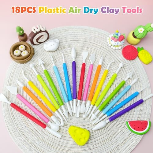 2 Set Air Dry Clay Tools, 18PCS Polymer Clay Tools Kit for Modeling, Plastic Clay Tools Sculpting for Kids, Adults, Molding, Shaping, Carving, Dotting, Trimming, Pottery, Craft Supplies Accessories