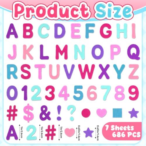 Felt Letters,686 Pcs Felt Stickers 1 Inch Alphabet Number Sticker(Pink)