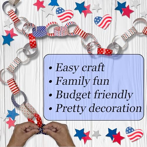 300 Paper Chain Strips for Crafting. No Glue or Tape Needed. Kid Friendly & Family Fun. Yields Over 50 Feet of Paper Chains for Party or Classroom Decorations (Stars and Stripes)