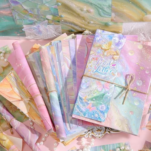 icceemee 160 Sheets of Pearlescent Scrapbook Paper, journaling Scrapbook Supplies Craft Collage Paper Set, Junk Journal Bullet Journal Poster Room Decor for Card Making Decorative Gifts